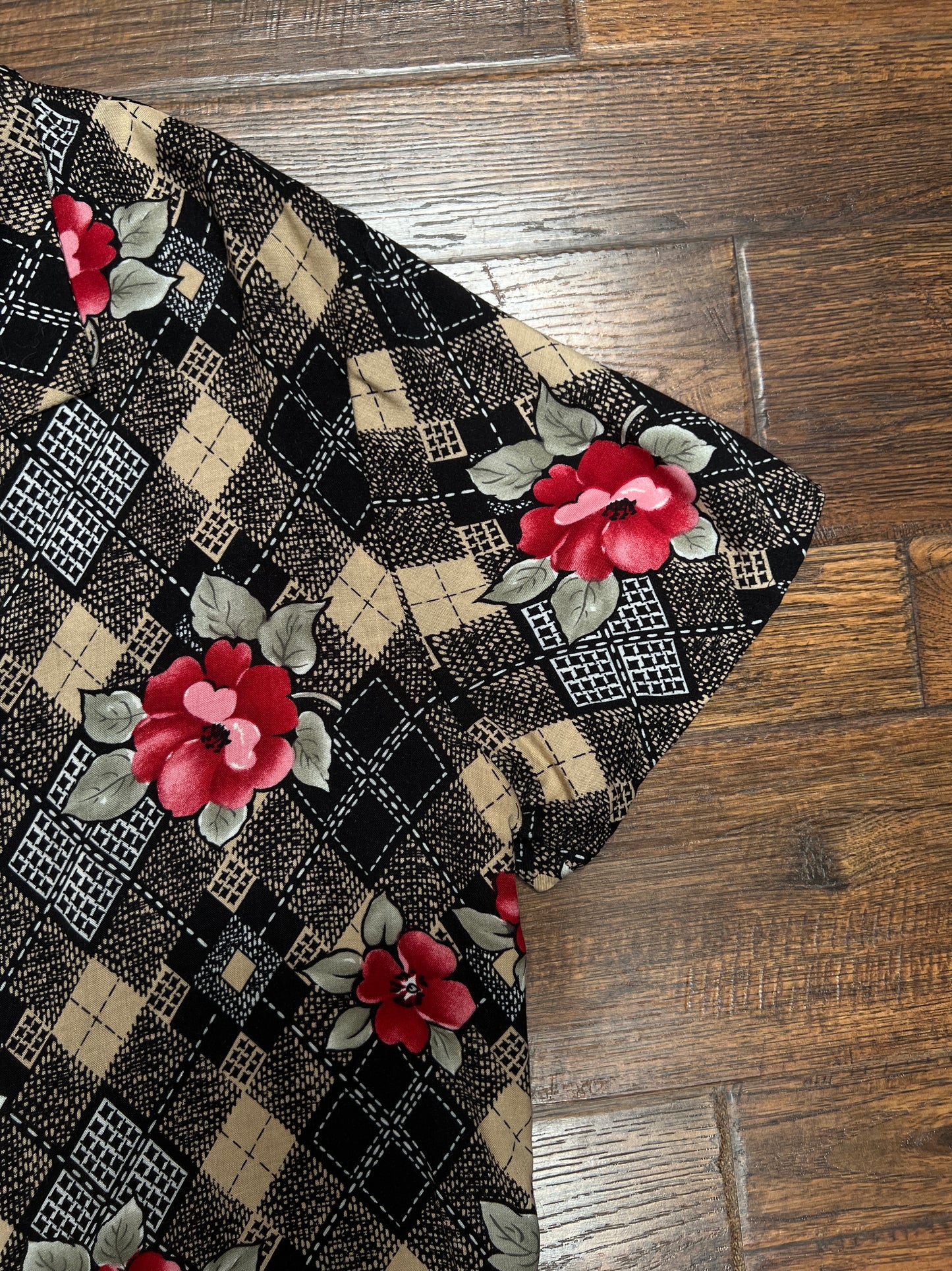 Vintage Rayon Blouse - Argyle Floral Print California Concepts - Large