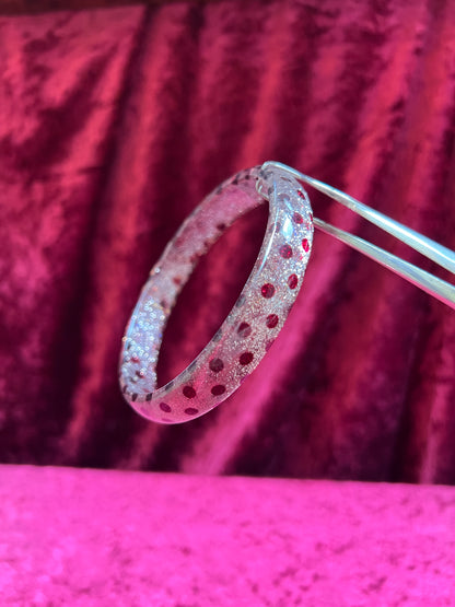 Vintage Jewelry - Bangle Bracelet Set - Y2K Silver Glitter Lucite - Polka Dot and Maroon Swirls