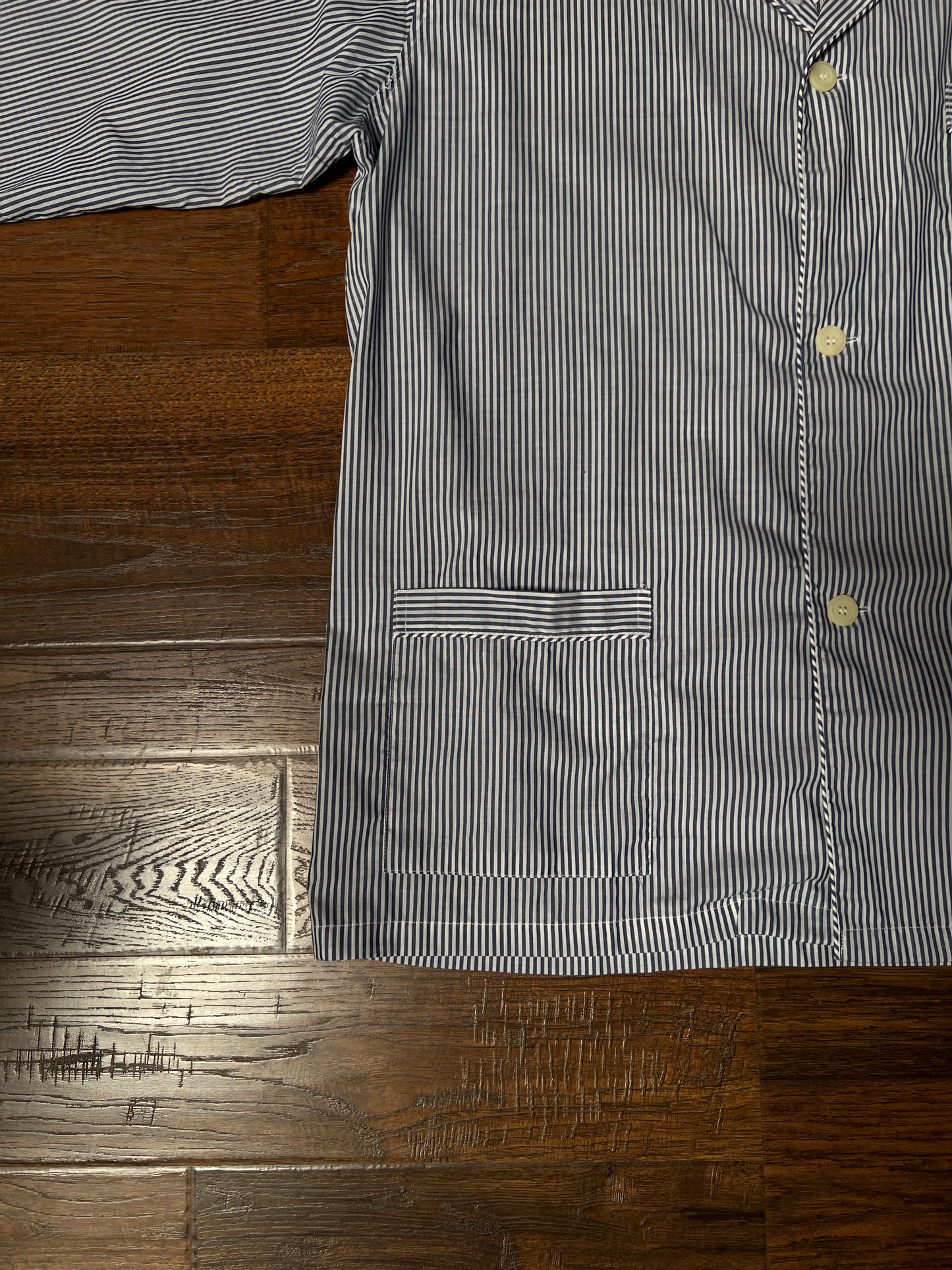 Vintage Christian Dior Monsieur Cotton Blend Pajama Shirt - Blue Pinstripe Top - X-Large