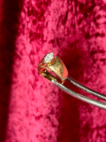 Vintage 14KT Gold Electroplate Cocktail Ring – Marquise Cut Cubic Zirconia - ESP - Size 7.5