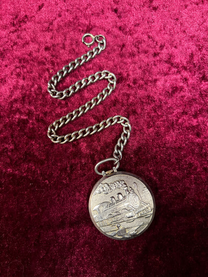 Vintage Metal Pocket Watch - Majestime Swiss Made Railroad Train with Chain