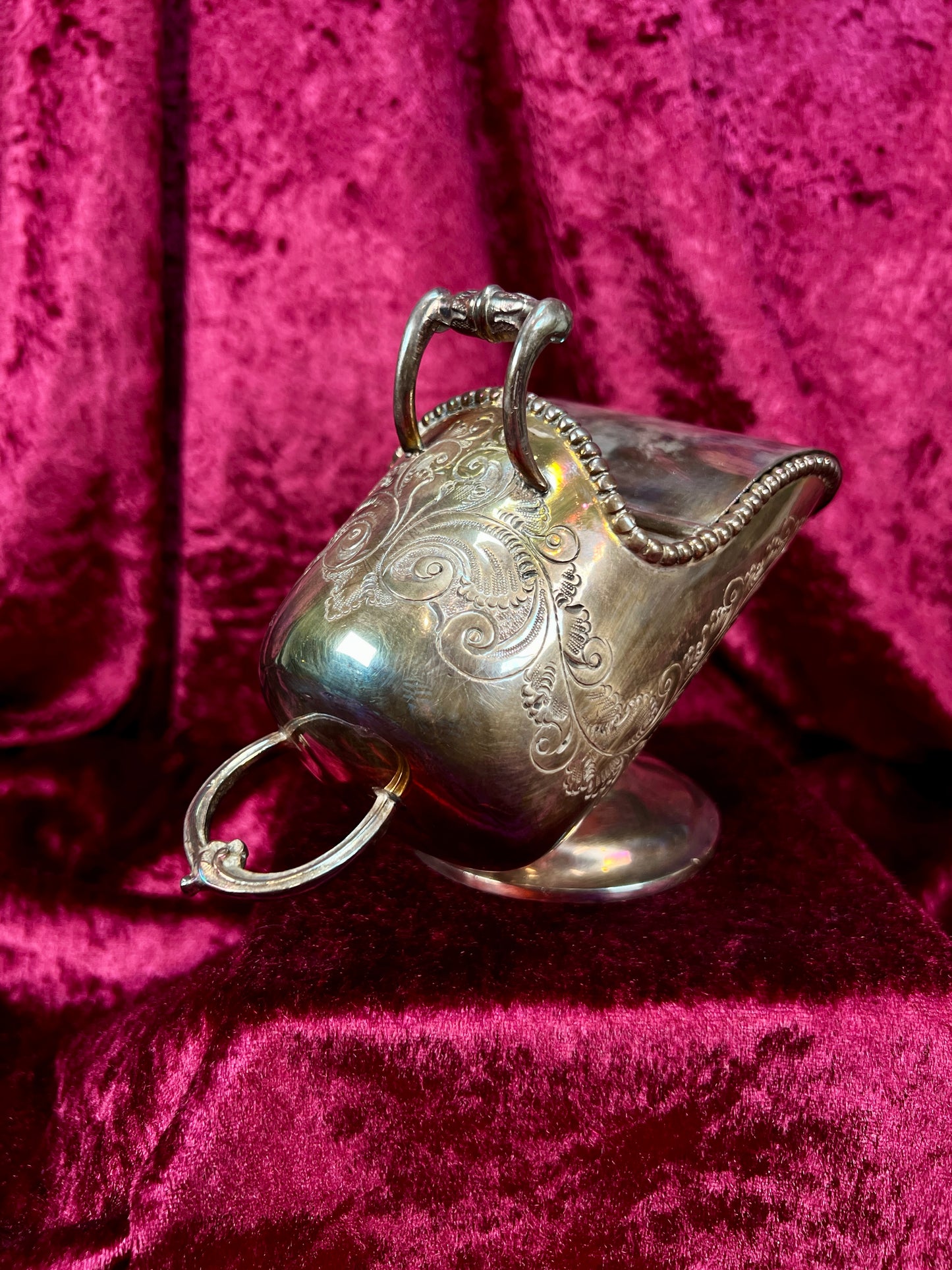 Vintage Silverplate Sugar Scuttle - Engraved Scrollwork Tea Service
