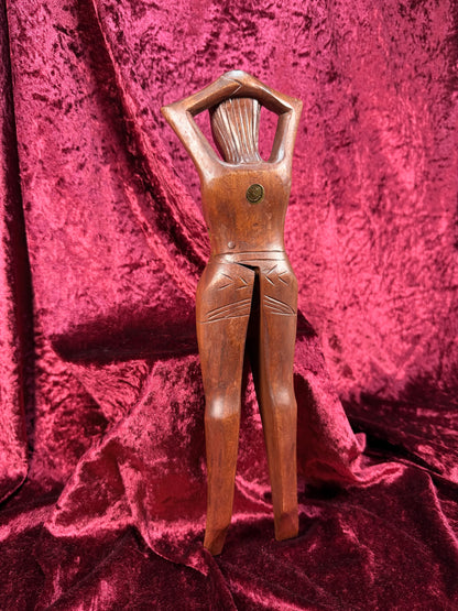 Vintage Tiki Barware - Wooden Nude Woman Nut Cracker - Made in Philippines