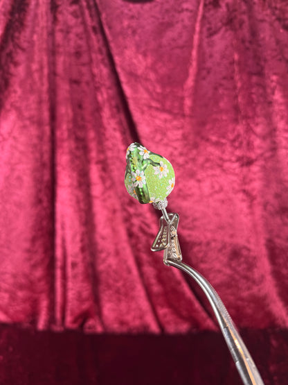 Vintage Christmas - Handblown Glass Clip On Ornament - Green Chameleon and Daisies - Patricia Breen - Poland