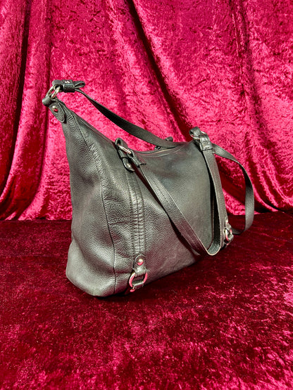 Vintage Accessories - Purse - Black Pebble Leather with Silver Hardware - Purple Lining - Coach