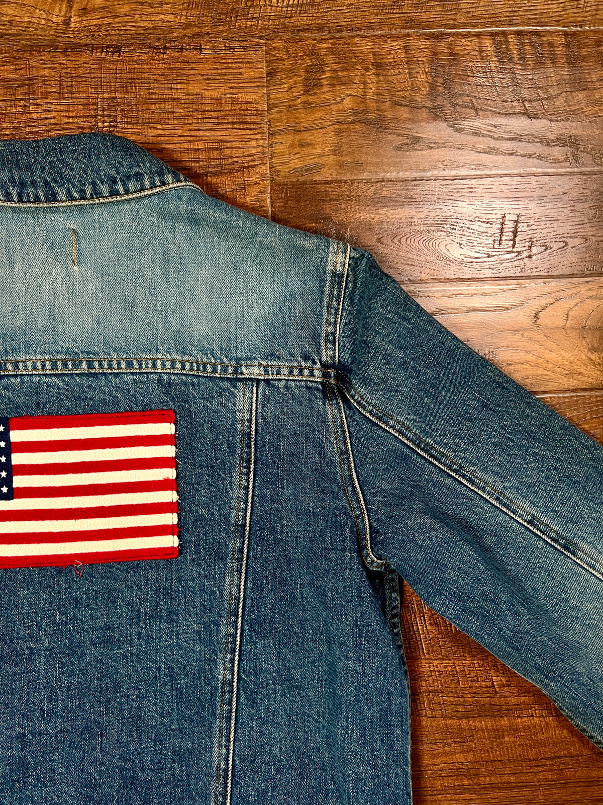 Vintage Cotton Denim Jacket - Polo Ralph Lauren American Flag Applique - Size X-Large