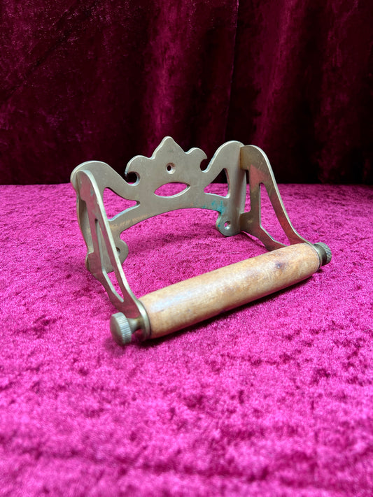 Antique Brass Toilet Paper Holder - Ornate Victorian Style with Wooden Roller