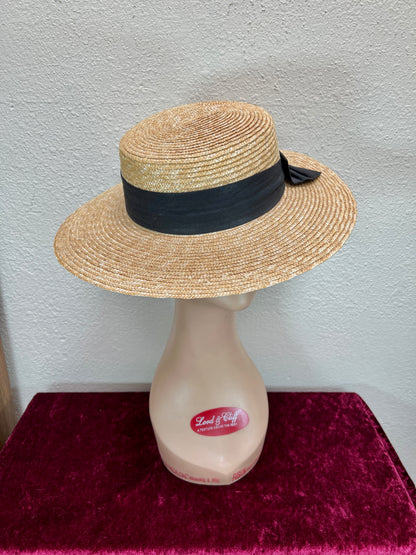 Vintage Accessories - Straw Sun Hat - Black Bow - Medium - Scala