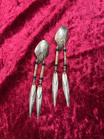 Vintage Jewelry - Sterling Silver Earrings - Dangling Feathers - Navajo