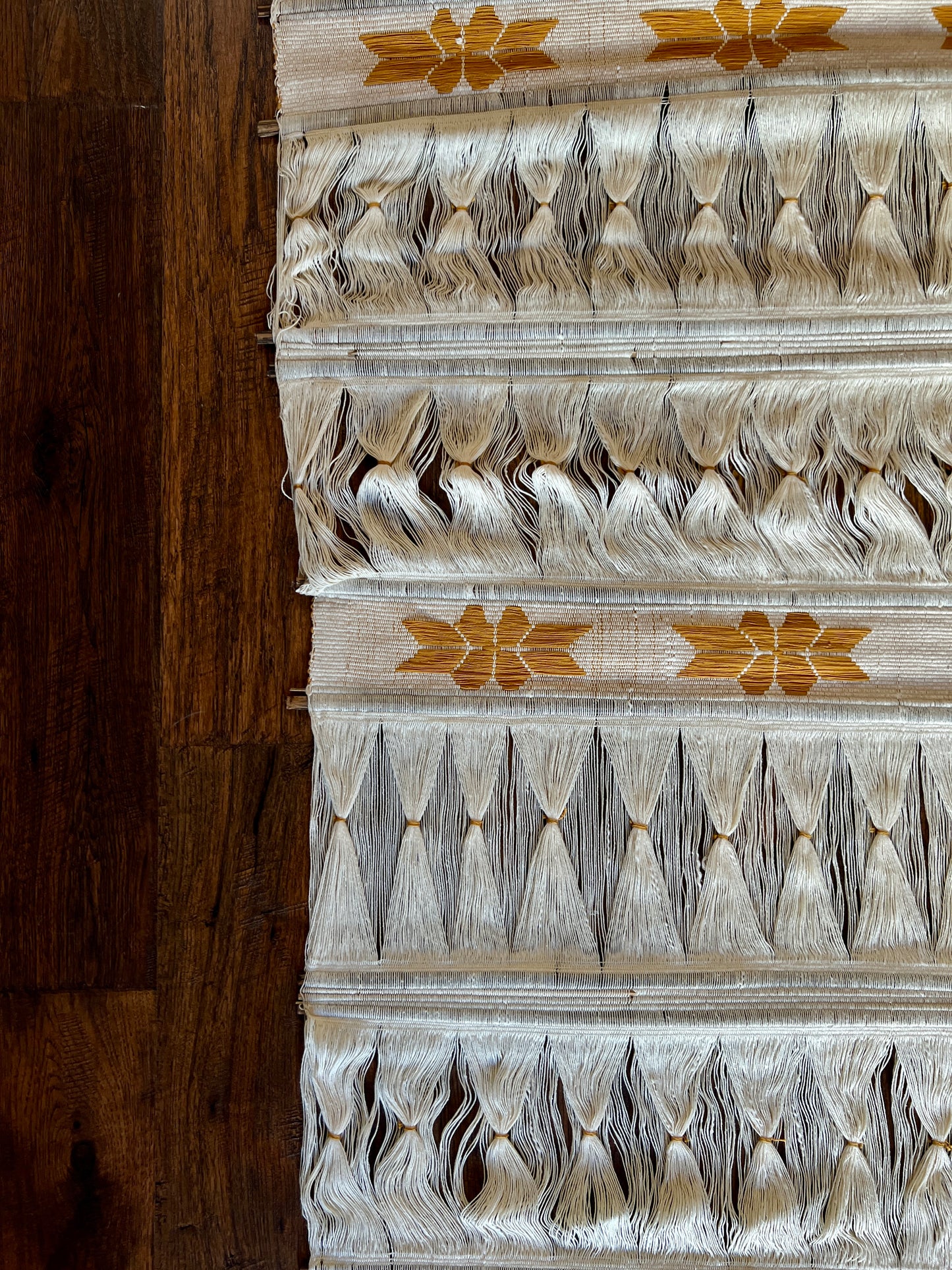 Vintage Colombian Woven Wall Hanging - 1970s Boho Tapestry - Cream and Gold