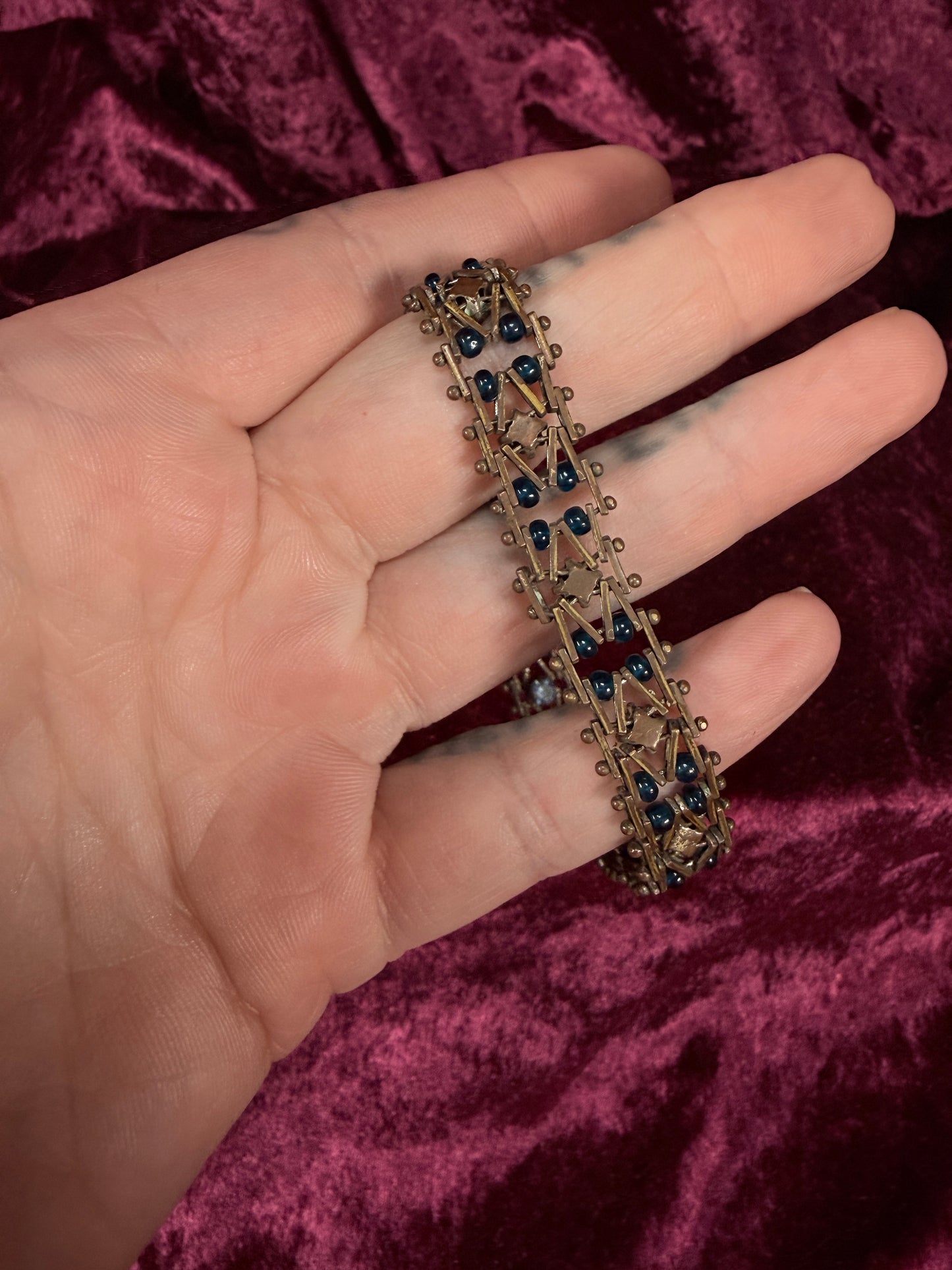 Vintage Silver Tone Rhinestone Bracelet - Two Tone Blue Crystal Beaded Design