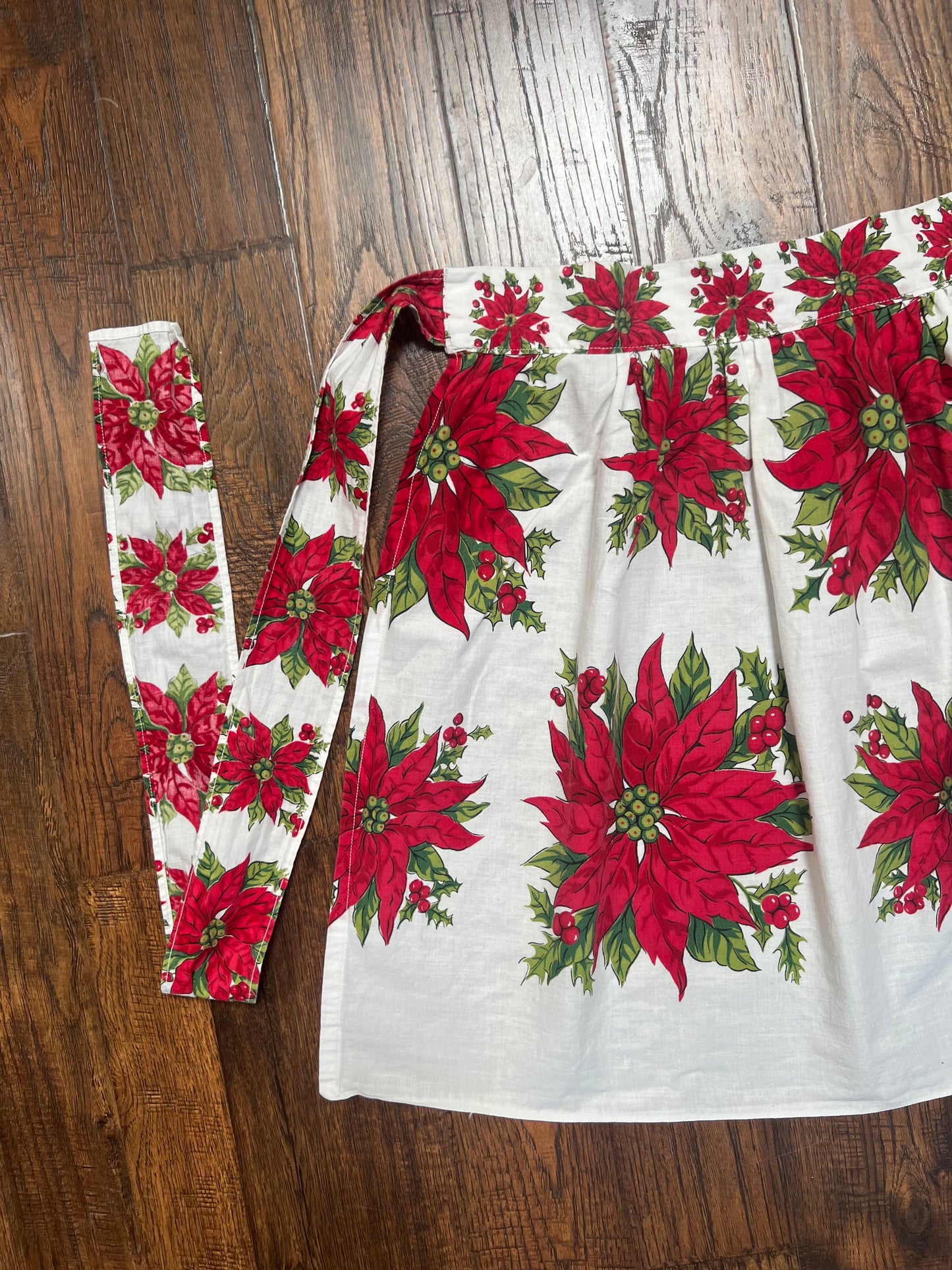 Vintage Clothing - Handmade Half Apron - Poinsettia Print