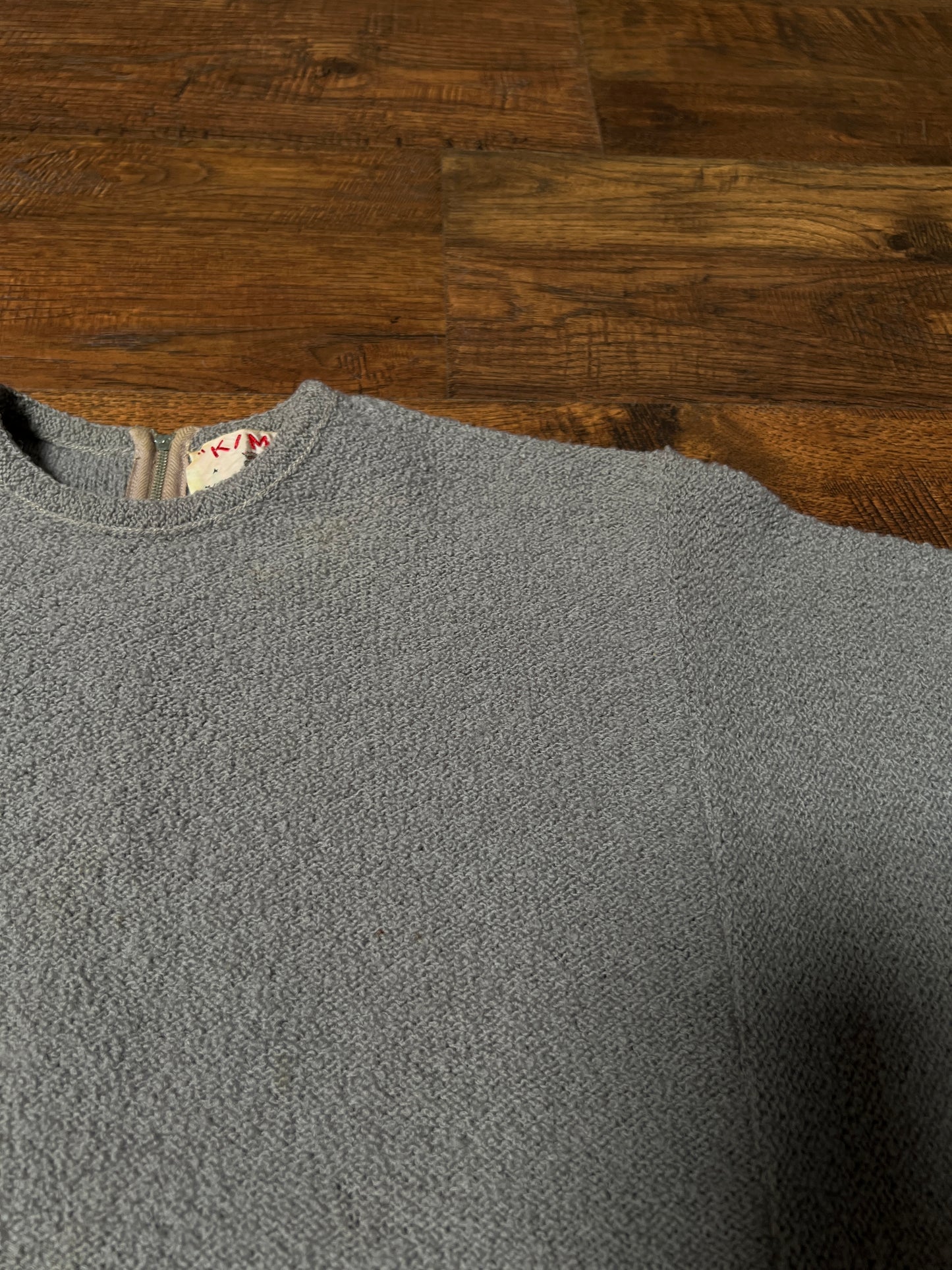 Vintage KIMS by Kimberly Knitwear Virgin Wool Sweater — Grey Bouclé Cropped Knit - Small