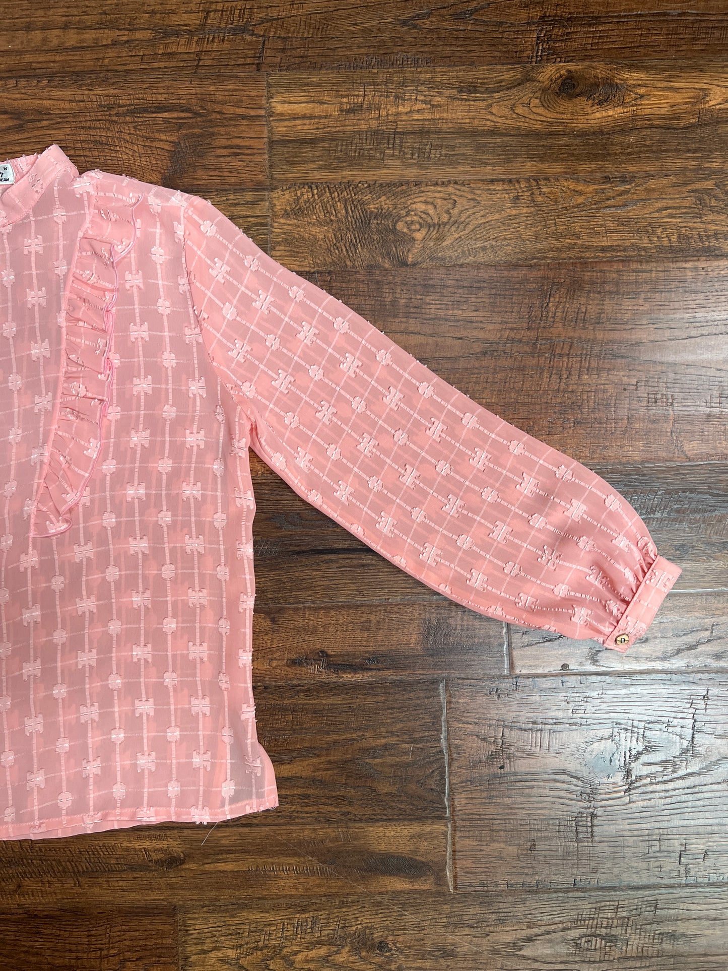 Vintage Clothing - Semi-Sheer Textured Blouse - Peach Pink - Medium