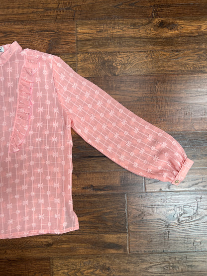 Vintage Clothing - Semi-Sheer Textured Blouse - Peach Pink - Medium