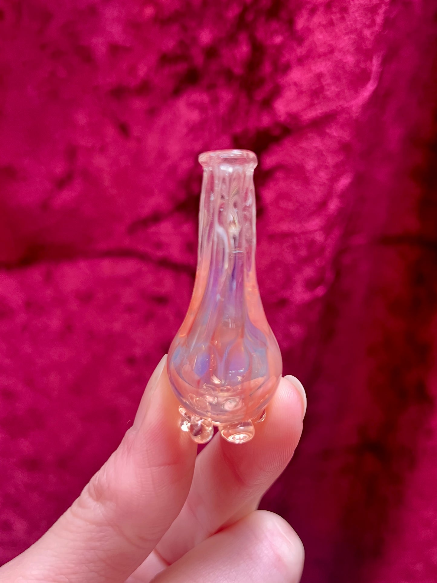Vintage Miniature Glass Bottle - Handblown Bud Vase - Pink and Blue - 1.75”