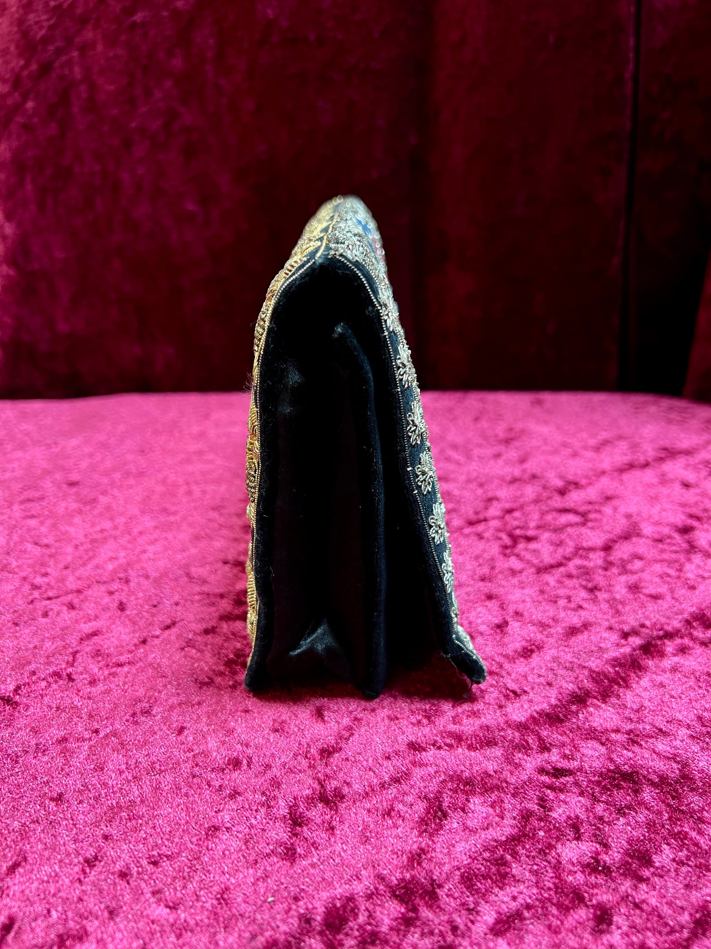 Vintage Double Sided Velvet Evening Clutch – Embroidered Peacock - Zardozi
