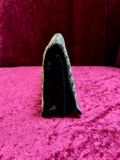 Vintage Double Sided Velvet Evening Clutch – Embroidered Peacock - Zardozi