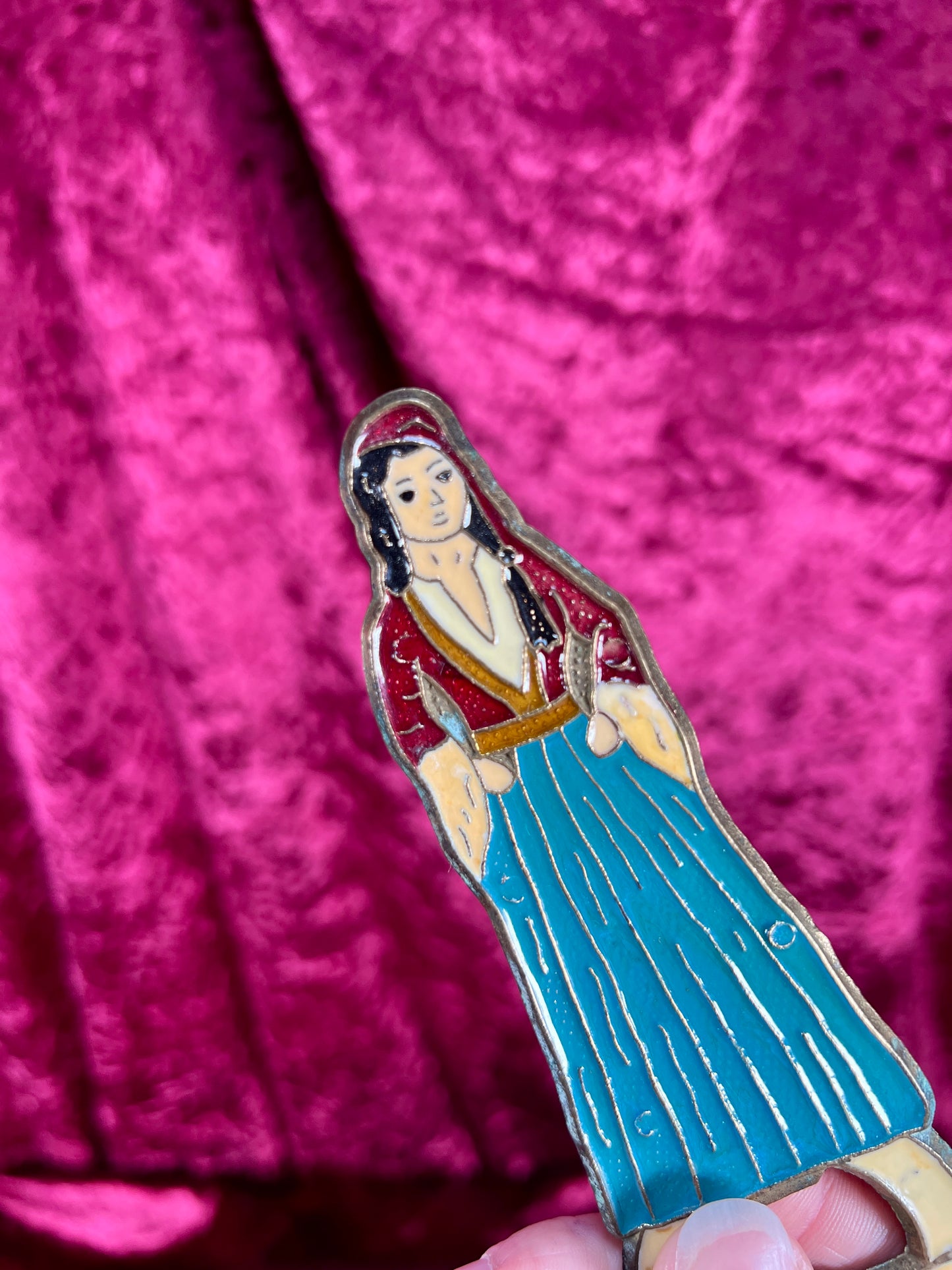 Vintage Barware - Brass and Enamel Bottle Opener - Grecian Lady - Made In Greece