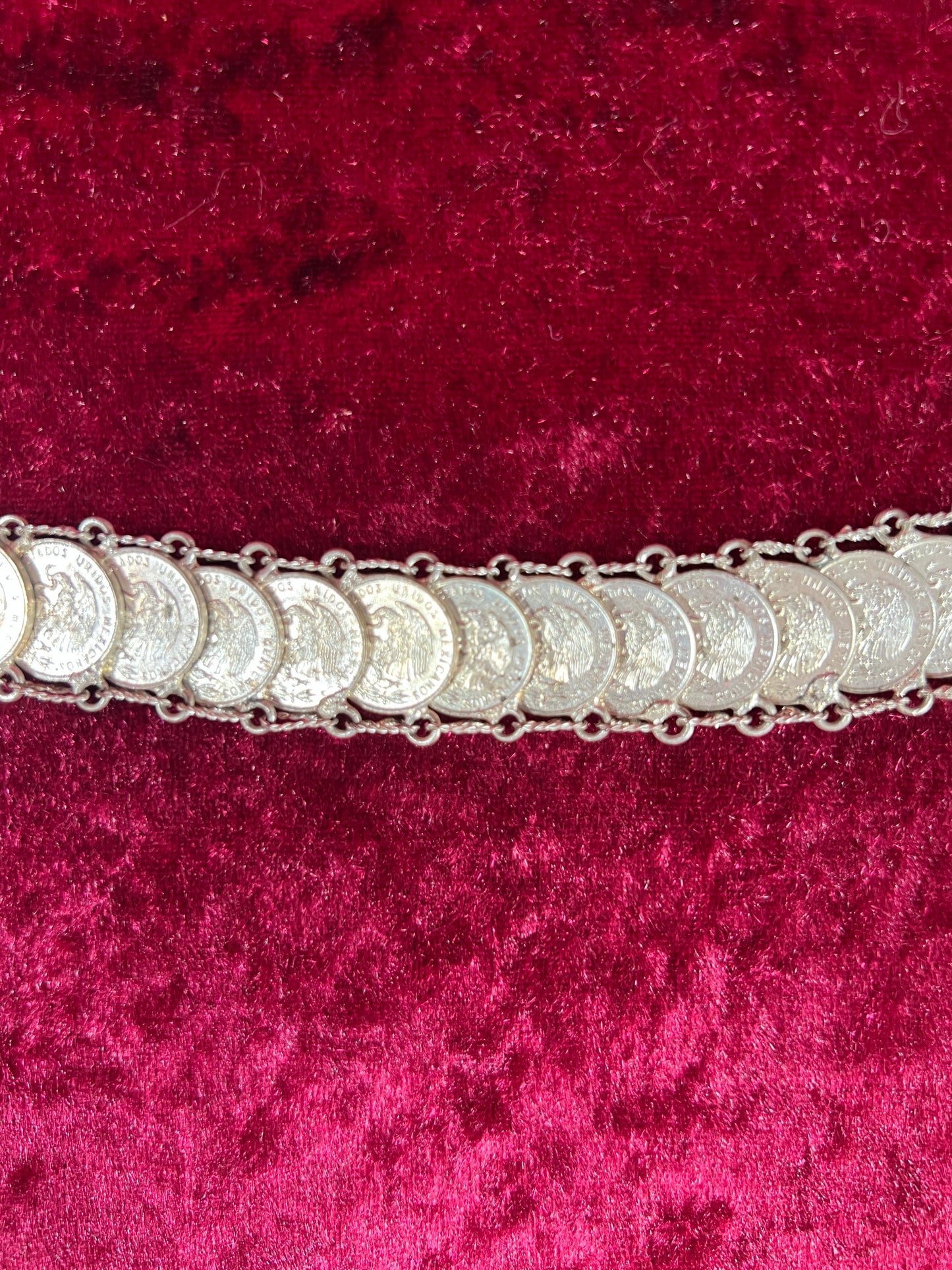 Vintage Jewelry - Coin Bracelet - Silver - Mexican Centavos - 7"