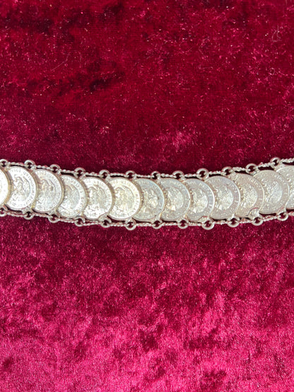 Vintage Jewelry - Coin Bracelet - Silver - Mexican Centavos - 7"