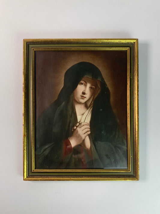 Vintage Religious Framed Wall Art - The Madonna of Sorrows - Italian