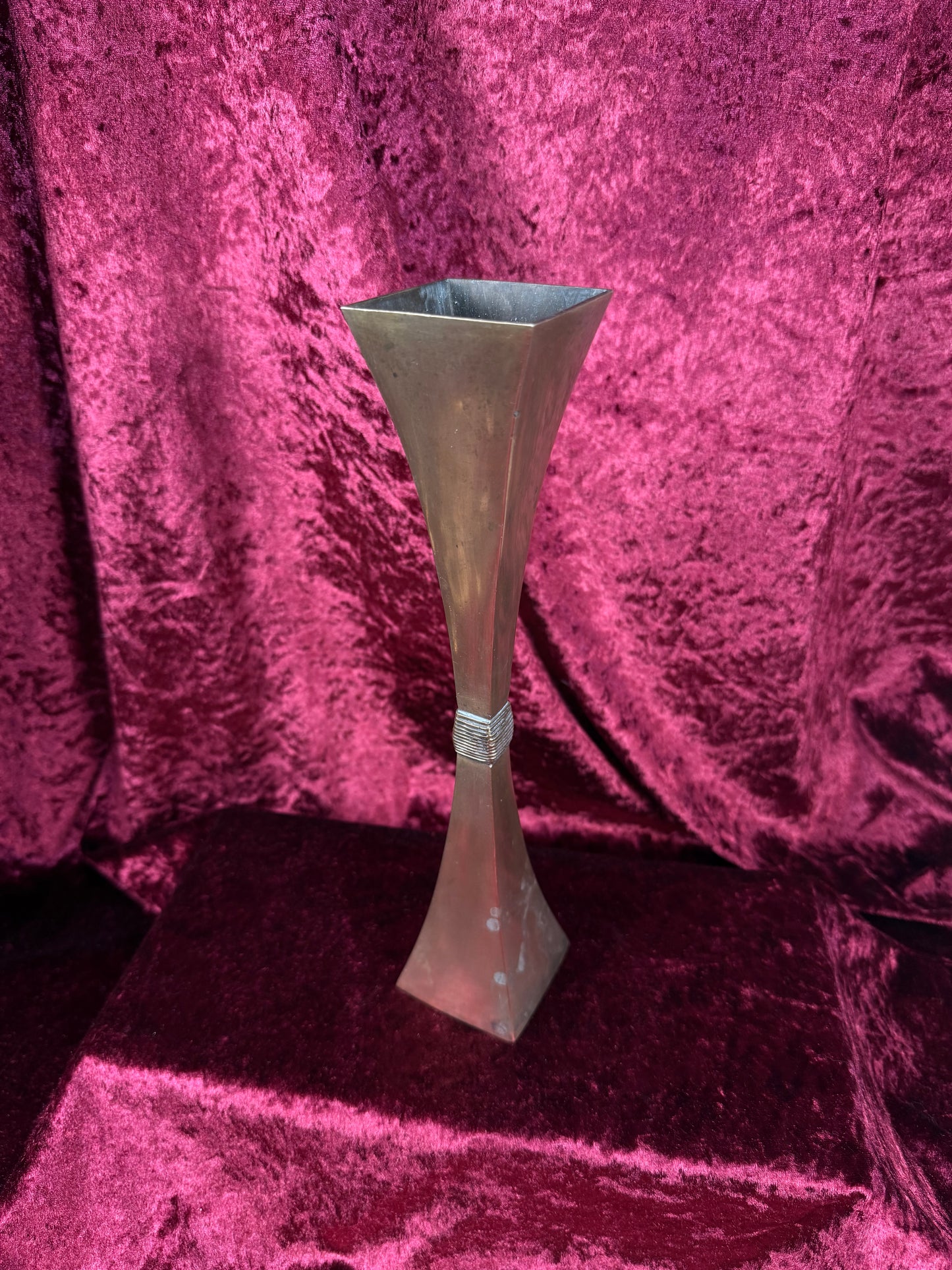 Vintage Brass Sculptural Vase - Hourglass Form - Mid Century Modern