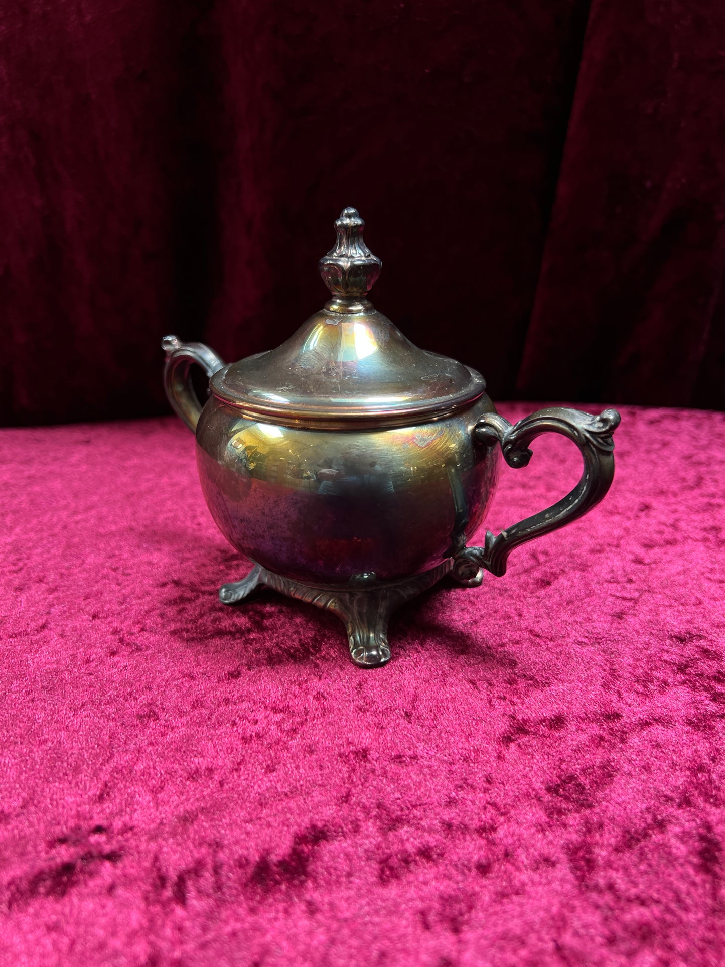 Vintage Silverplate Sugar Bowl - Footed Lidded Trophy Style