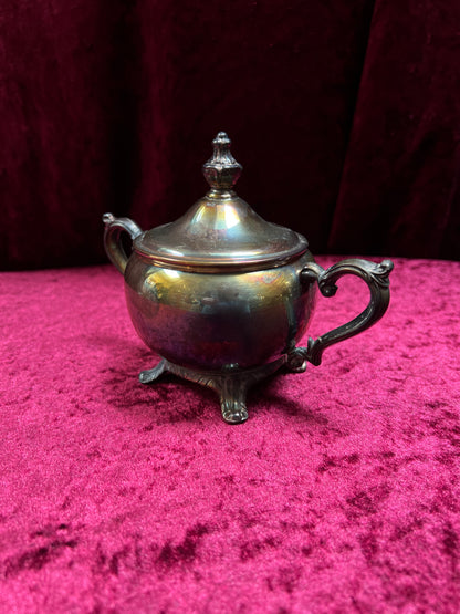 Vintage Silverplate Sugar Bowl - Footed Lidded Trophy Style