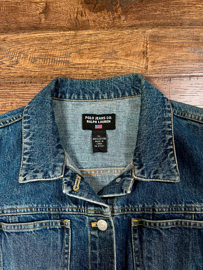 Vintage Cotton Denim Jacket - Polo Ralph Lauren American Flag Applique - Size X-Large