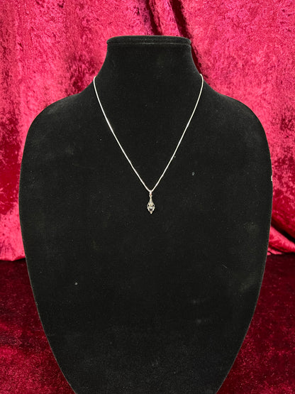 Vintage Sterling Silver Pendant Necklace - Black Onyx Openwork Drop Design