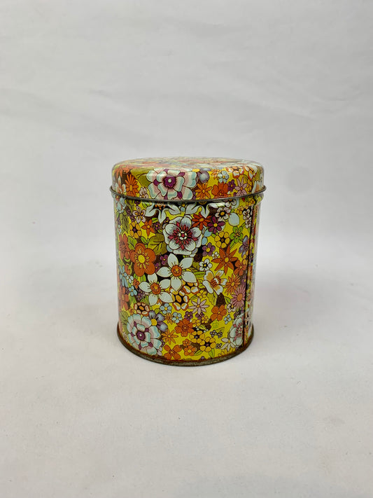 Vintage Boston Tea Co. Retro Floral Flower Power Decorative Tea Tin - Amber Wash