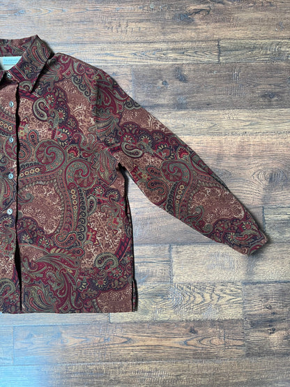 Vintage Clothing - Long Sleeve Button Up Shirt - Dark Orange Paisley - Draper’s & Damon’s Petites - X-Large