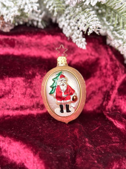 Vintage Christmas - Double-Sided Handblown Glass Ornament - Old World Christmas Tree and Santa - Inge Glas - Germany