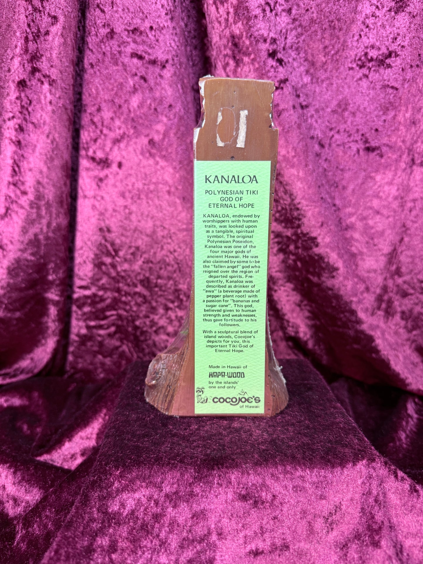 Vintage Hapa-Wood Tiki Figurine – Sealed Kanaloa Polynesian God Coco Joe's Hawaii