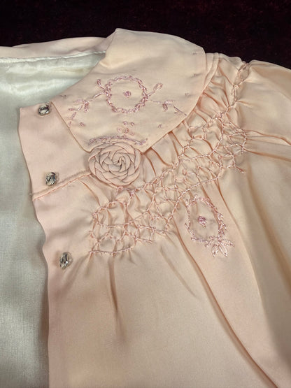Vintage Silk Baby Capelet – Blush Pink Embroidered Lined Infant Coat