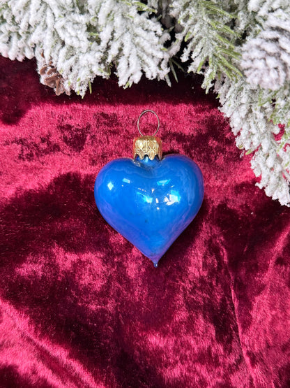 Vintage Christmas - Handblown Glass Ornament - Cobalt Blue Heart - West Germany