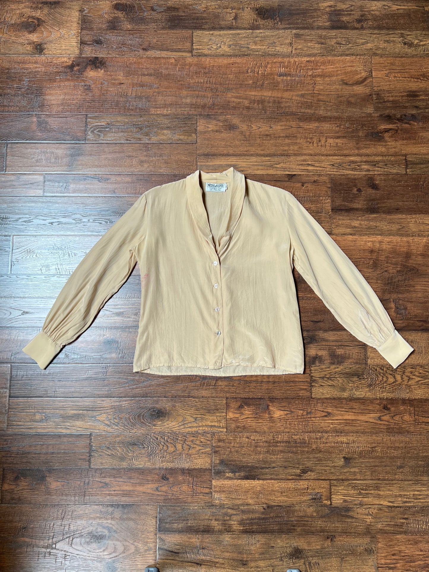 Vintage Clothing - Button Up 100% Silk Shirt - Tan - Chaus - Medium