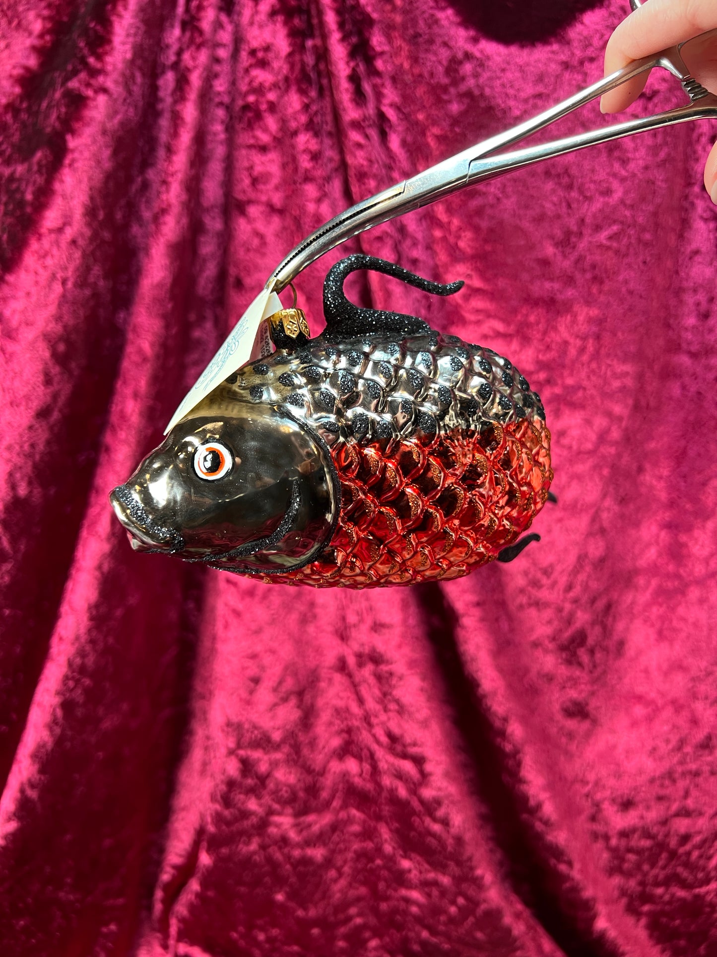 Vintage Christmas - Handblown Glass Ornament - Red and Black Koi Fish - Larry Fraga Designs
