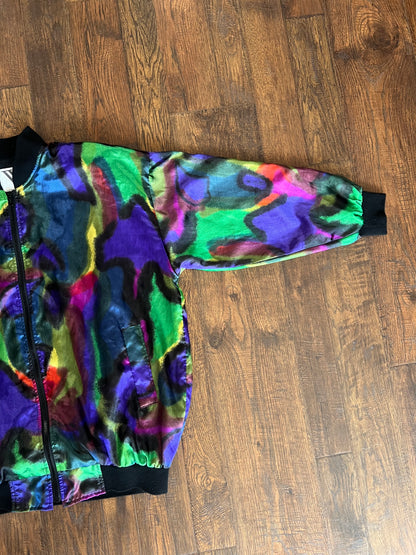 Vintage Clothing - Satin Bomber Style Jacket - Psychedelic Jewel Tones - Large - Venezia Vitale
