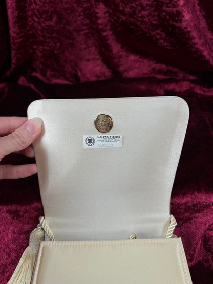 Vintage 100% Silk Evening Bag - Ivory Tassel Rope Crossbody Mini Purse