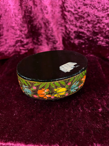 Vintage Papier Mache Trinket Box - Hand Painted Floral Kashmir Style