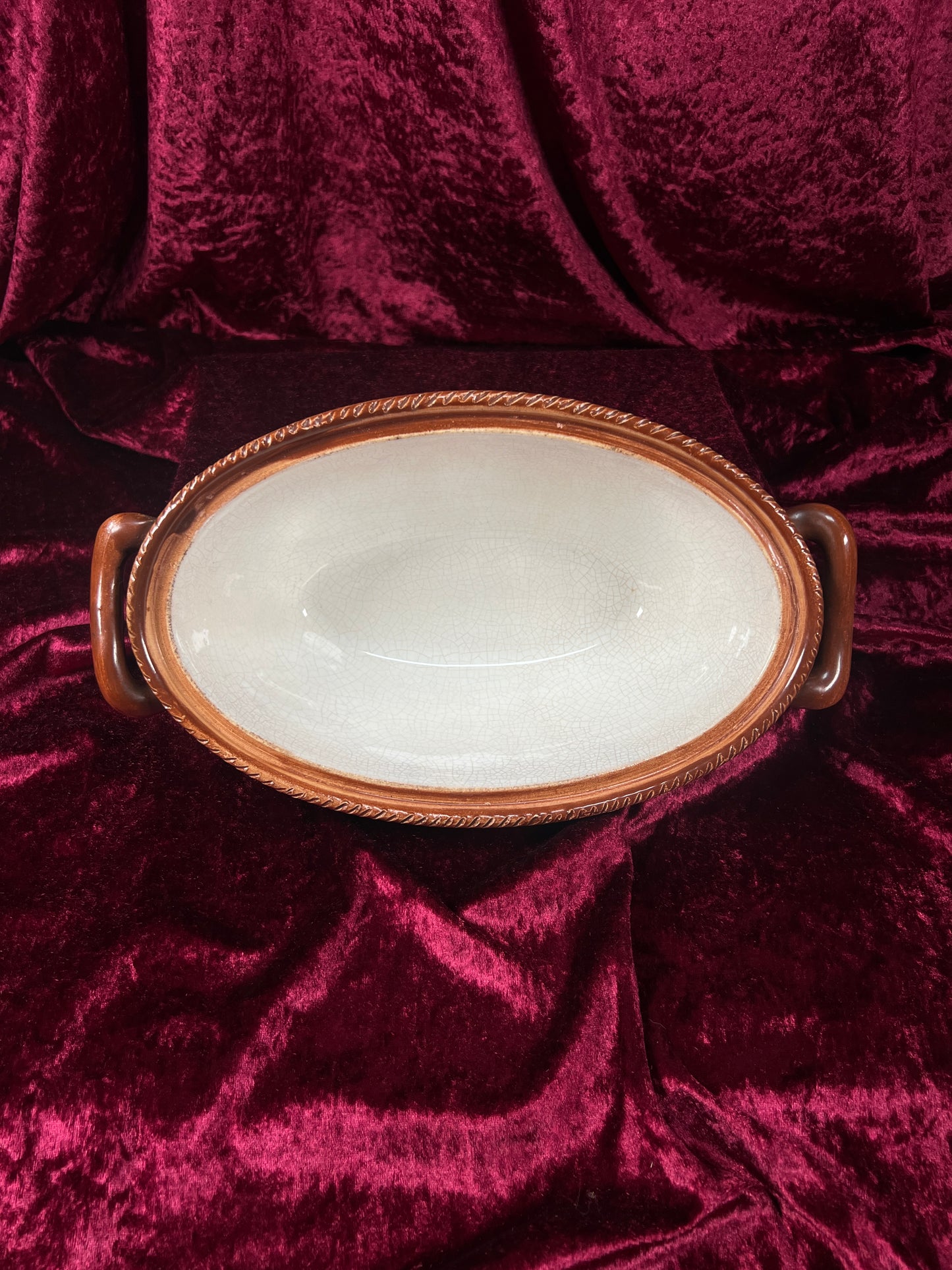Vintage Ceramic Covered Casserole Dish - Majolica Mushroom Lid Basketweave Belgium Tellurite