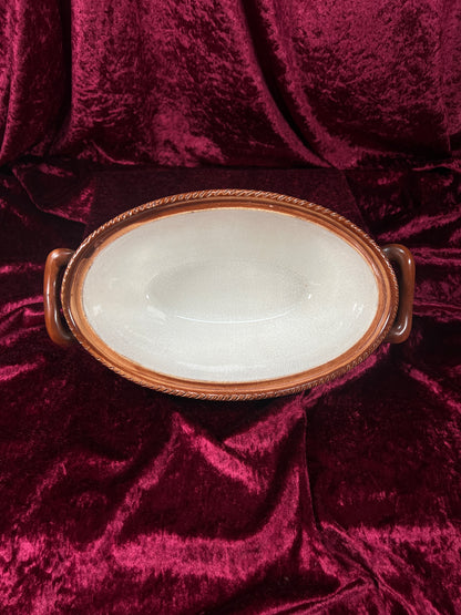 Vintage Ceramic Covered Casserole Dish - Majolica Mushroom Lid Basketweave Belgium Tellurite