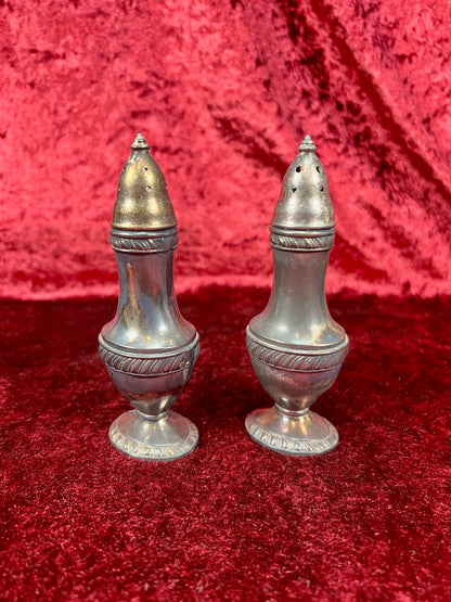 Vintage Silverplate Salt & Pepper Shakers – Rope Trim Pedestal Pair - Poole Silver Co. - 547