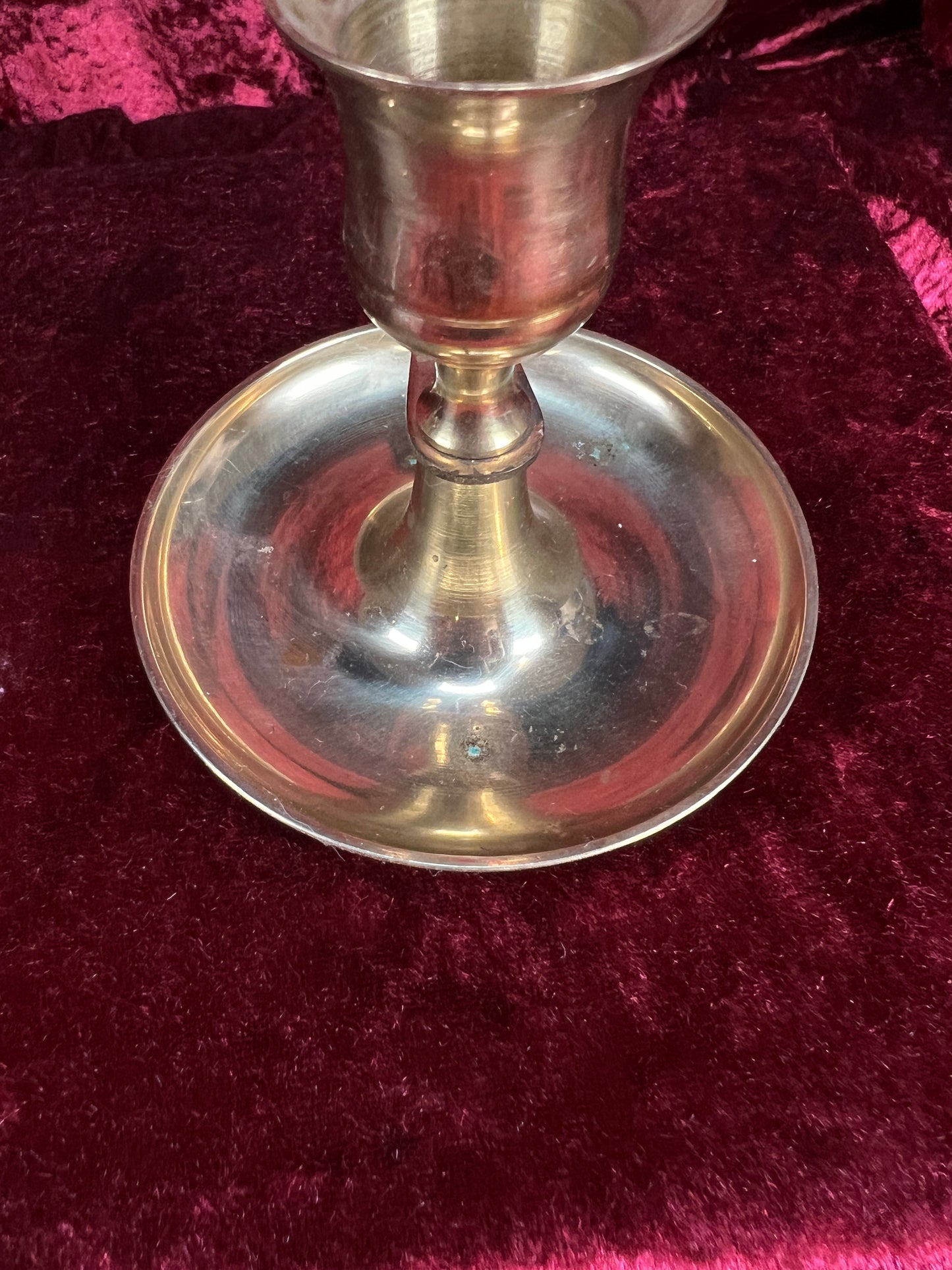 Vintage Metal Chamberstick Candlestick Holder - Brass Finger Loop Made in Japan
