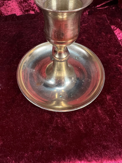 Vintage Metal Chamberstick Candlestick Holder - Brass Finger Loop Made in Japan