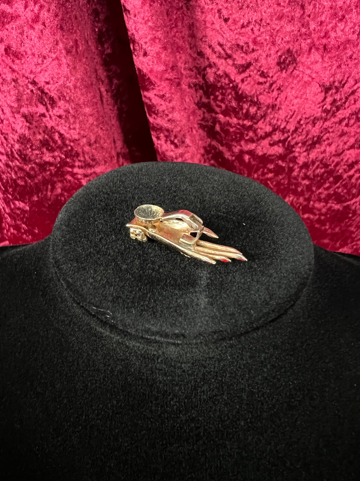 Vintage 1940s Gold Tone Clip On Earrings - CORO Bejeweled Hand Figural Jewelry