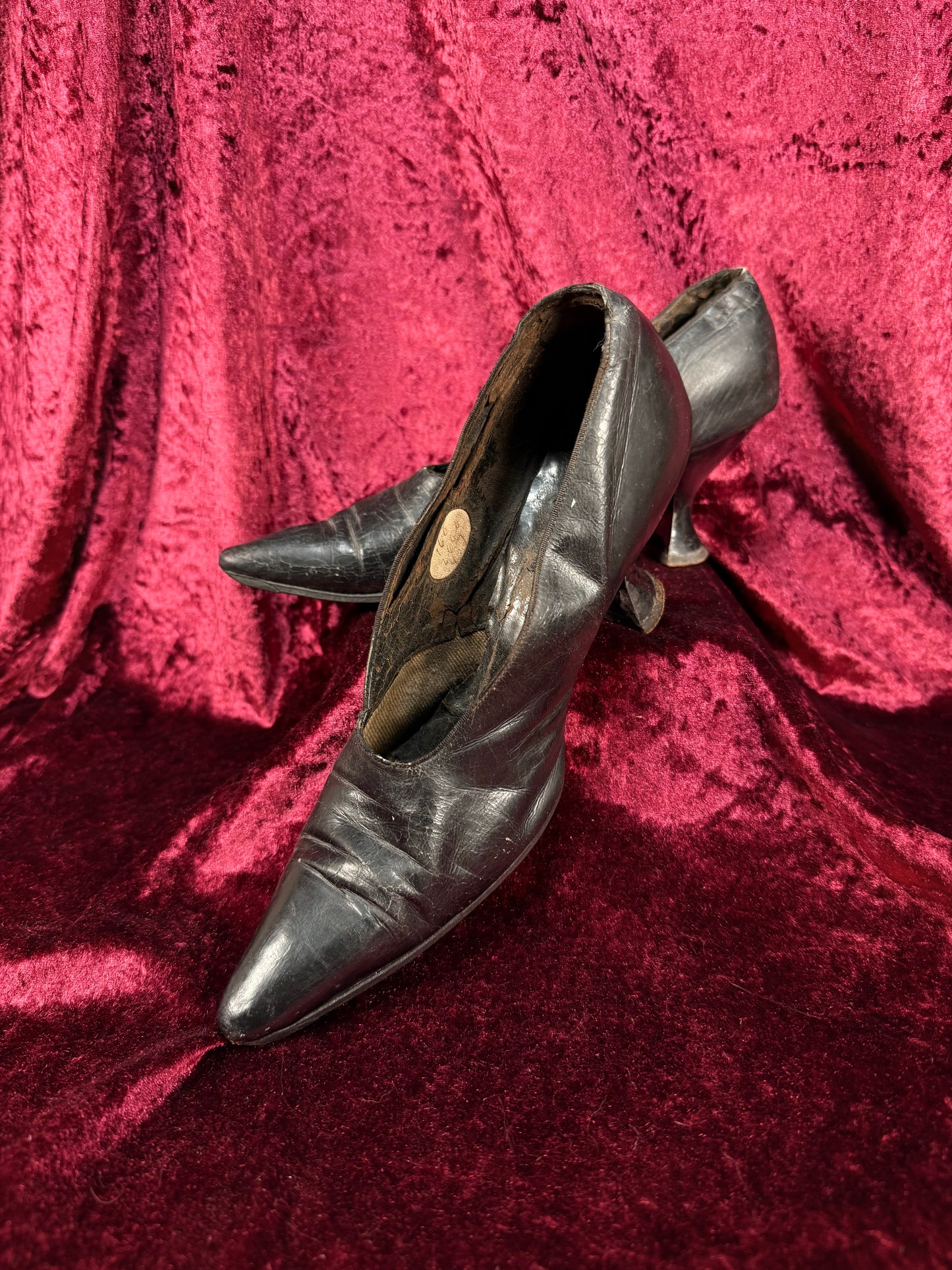 Antique Edwardian Poiret Black Leather Pumps – Louis XV Style Heel - Size 6
