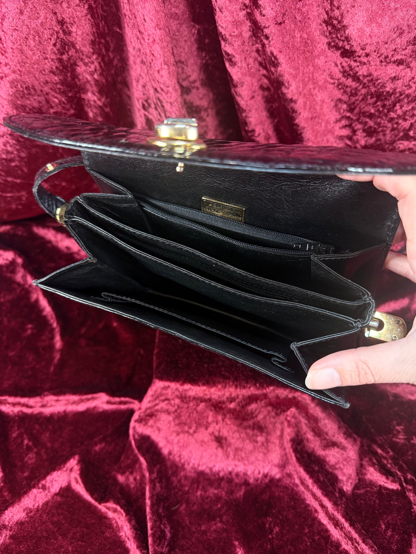 Vintage Genuine Crocodile Skin Purse - Black Crossbody Shoulder Bag